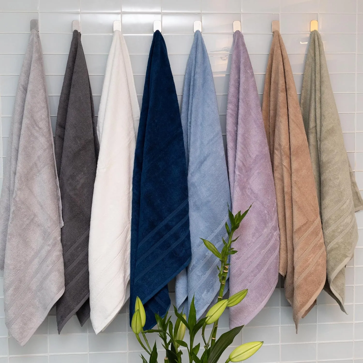 Mosobam Luxury Turkish Set of 2 Bath Towels 30X58 Seagrass Green 700 GSM Bamboo Viscose & Aegean Turkish Combed Cotton