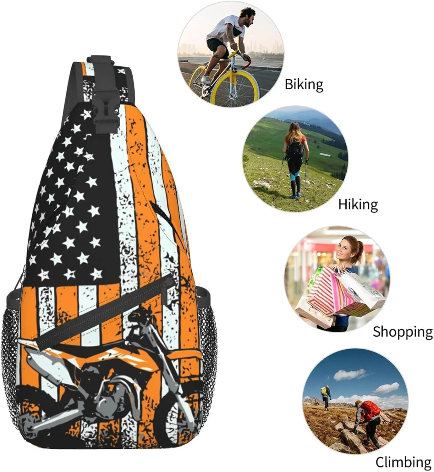 Motocross Dirt bike Motocycle American Flag Sling Bag Crossbody Bag Casual Chest Bags Travel Shoulder Backpack
