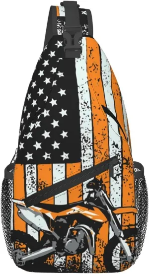 Motocross Dirt bike Motocycle American Flag Sling Bag Crossbody Bag Casual Chest Bags Travel Shoulder Backpack