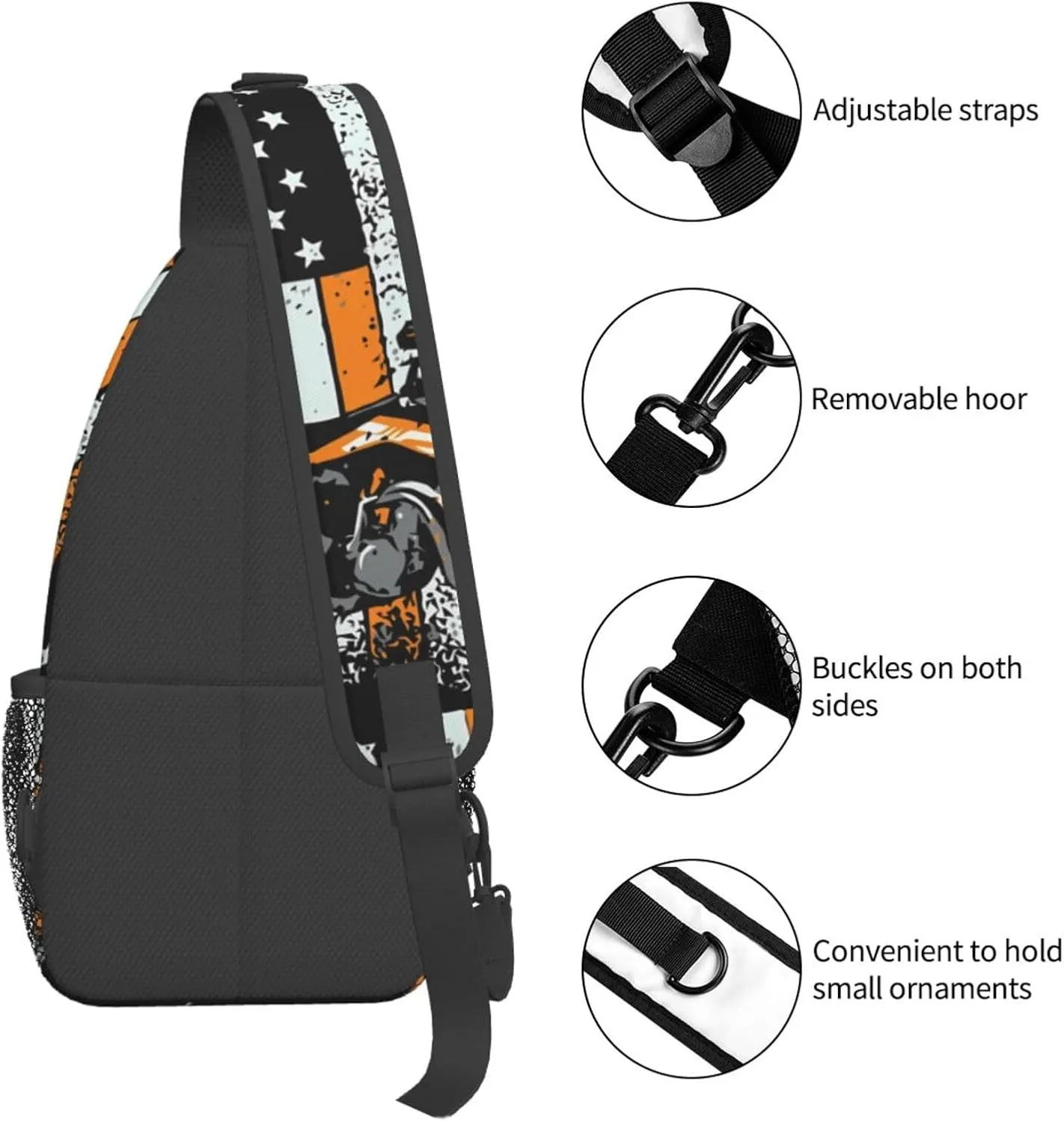 Motocross Dirt bike Motocycle American Flag Sling Bag Crossbody Bag Casual Chest Bags Travel Shoulder Backpack