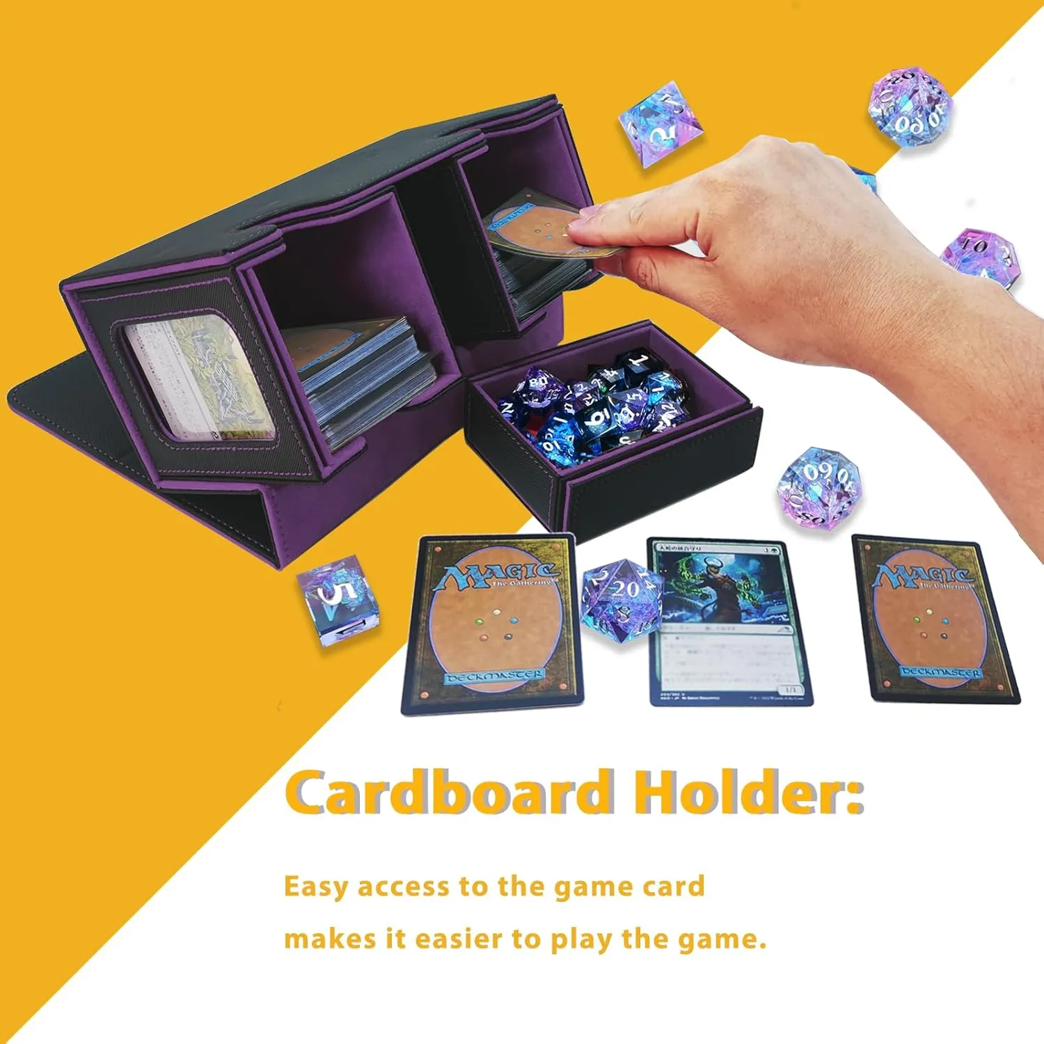 MTG Commander Card Storage Box - Fits 200 Double Sleeved Cards,3-in-1Card Deck Case,Strong Magnet Card Organizer For Magic Commander TCG CCG,4Dividers &4 Toploaders(Black&Purple)
