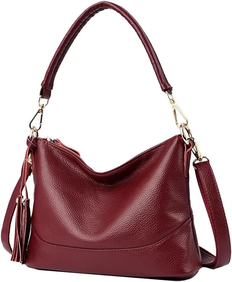 Mudono Crossbody Bag for Women Leather Shoulder Bag Tassel Satchel Retro Handbag Lightweight Purse