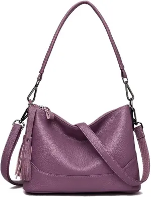 Mudono Crossbody Bag for Women Leather Shoulder Bag Tassel Satchel Retro Handbag Lightweight Purse