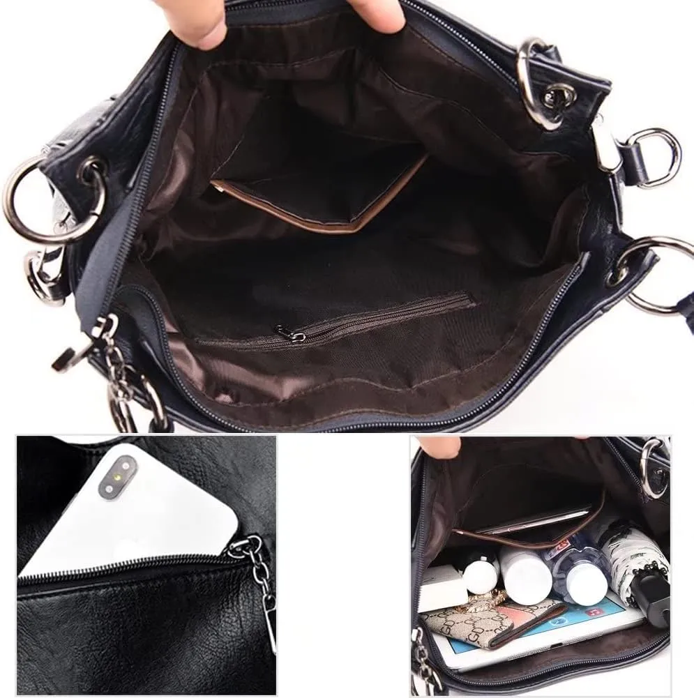 Mudono Top Handle Handbag for Women Large Capacity Tote Bag Leather Shoulder Bag Retro Crossbody Bag Satchel
