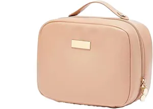 Multi Compartment Toiletry Cosmetic Bag, Large capacity, with handles, multiple compartments, waterproof Pu Leather (fruit pink)