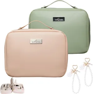 Multi Compartment Toiletry Cosmetic Bag, Super Large Capacity Multi Compartment Toiletry Bag, Multi-Compartment Toiletry Cosmetics Bag With Interlayer, Handle, Waterproof Pu Leather (2Pcs-C)