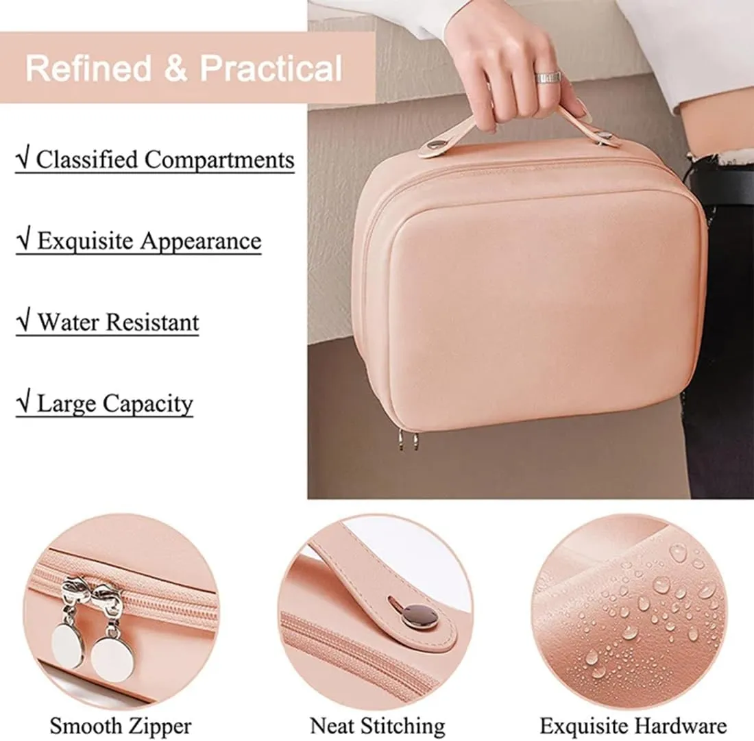 Multi Compartment Toiletry Cosmetic Bag, Super Large Capacity Multi Compartment Toiletry Bag, Multi-Compartment Toiletry Cosmetics Bag With Interlayer, Handle, Waterproof Pu Leather (2Pcs-C)
