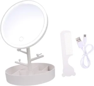 Multi-Function Led Mirror with Lights Table Makeup Mirror with Storage Tray for Home