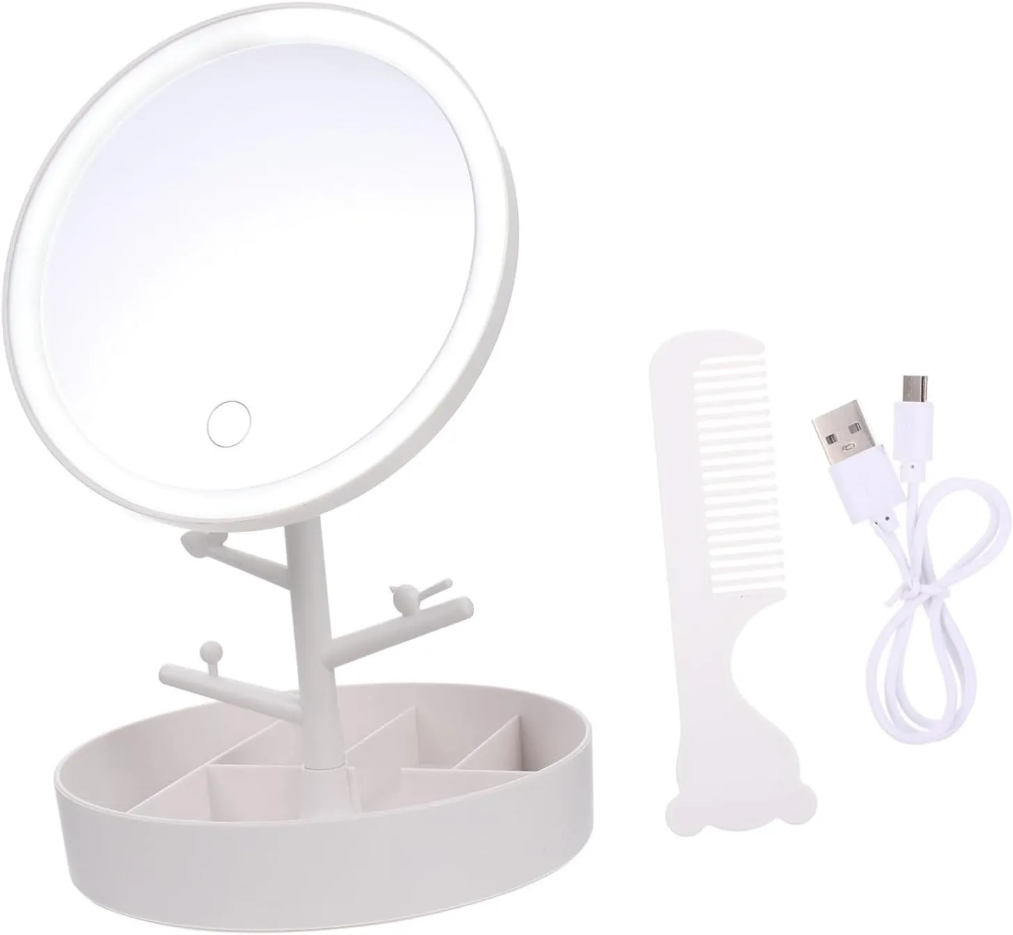 Multi-Function Led Mirror with Lights Table Makeup Mirror with Storage Tray for Home
