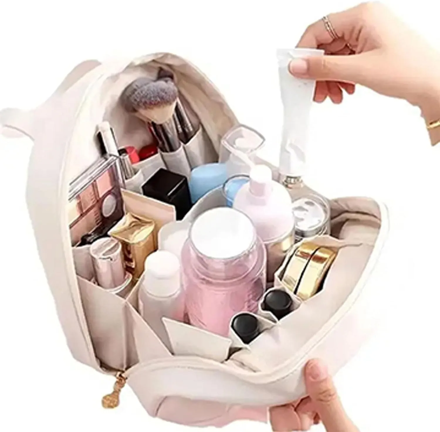 Multi-Layer Shell-Shaped Cosmetic Bag, Practical Cosmetic Bags, Toiletry Makeup Bag With Compartments For Women, Portable Large Capacity Pu Shell Waterproof Handbag Style Cosmetic Bags (Brown)
