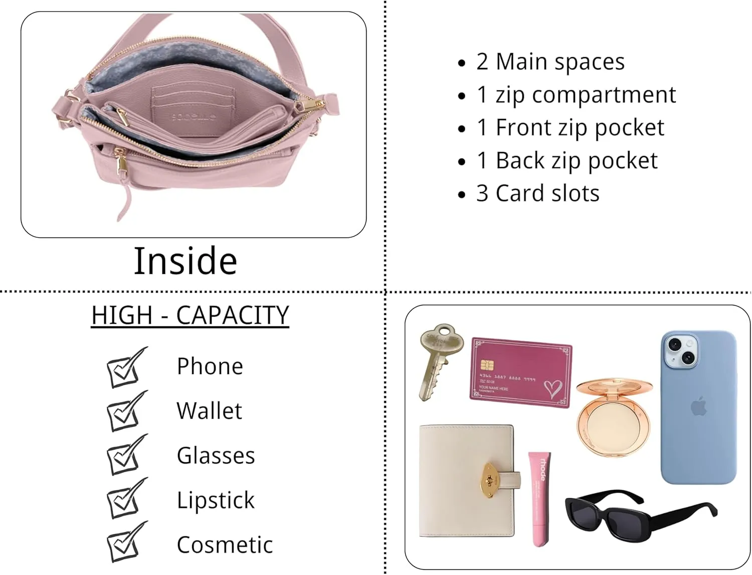 Multicompartment Functional Women Travel Crossbody with Comfortable Shoulder Strap