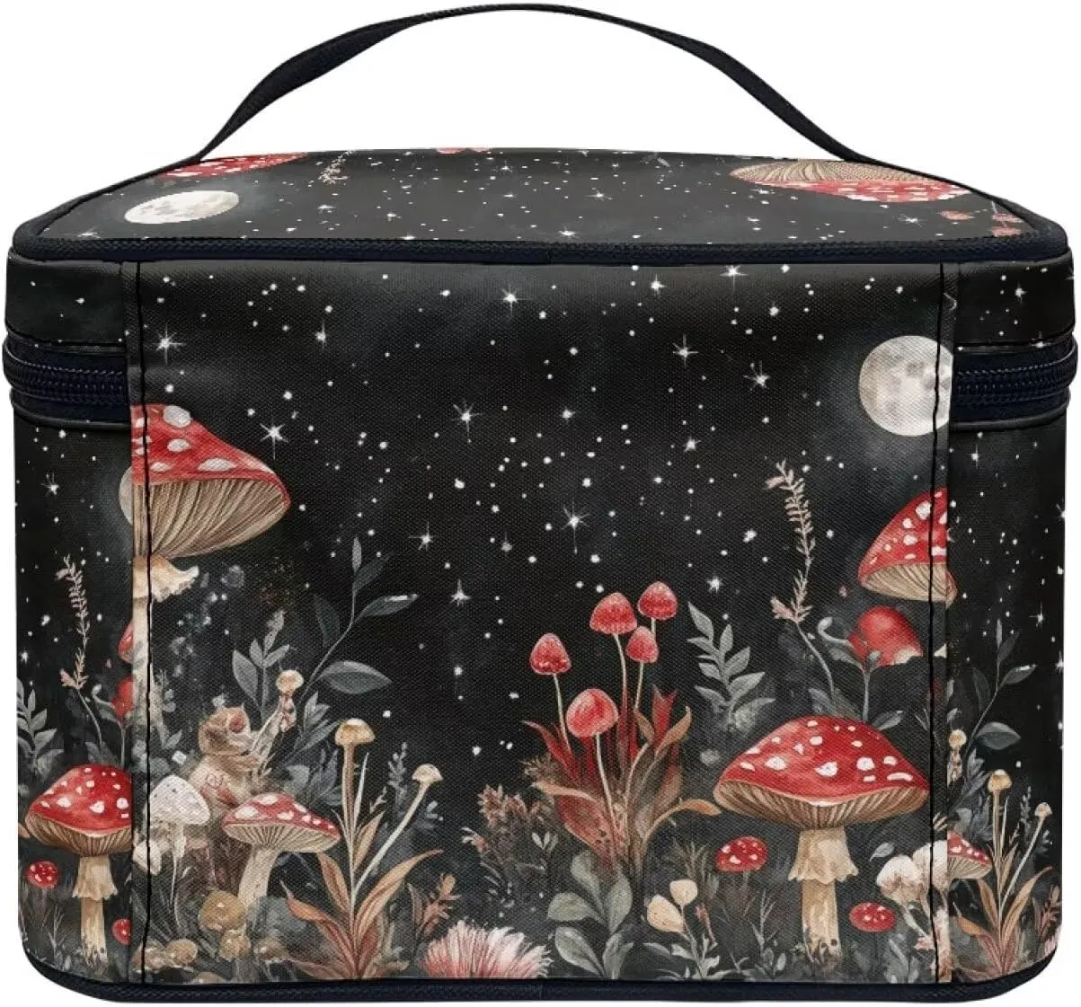 Mushroom Large Capacity Cosmetic Bags for Women Portable Makeup Bag with Zipper Toiletry Bag Travel Makeup Bag with Inner Cosmetic Brush Slots