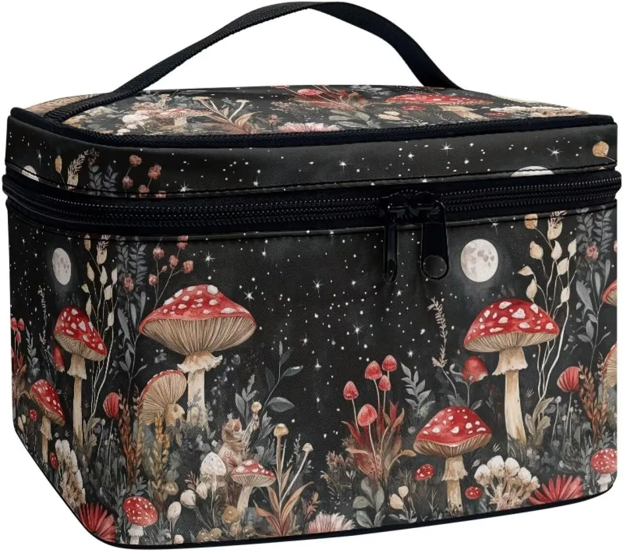 Mushroom Large Capacity Cosmetic Bags for Women Portable Makeup Bag with Zipper Toiletry Bag Travel Makeup Bag with Inner Cosmetic Brush Slots