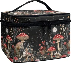 Mushroom Large Capacity Cosmetic Bags for Women Portable Makeup Bag with Zipper Toiletry Bag Travel Makeup Bag with Inner Cosmetic Brush Slots