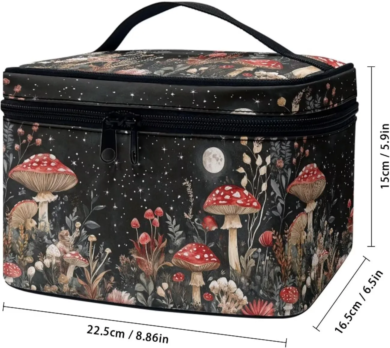 Mushroom Large Capacity Cosmetic Bags for Women Portable Makeup Bag with Zipper Toiletry Bag Travel Makeup Bag with Inner Cosmetic Brush Slots