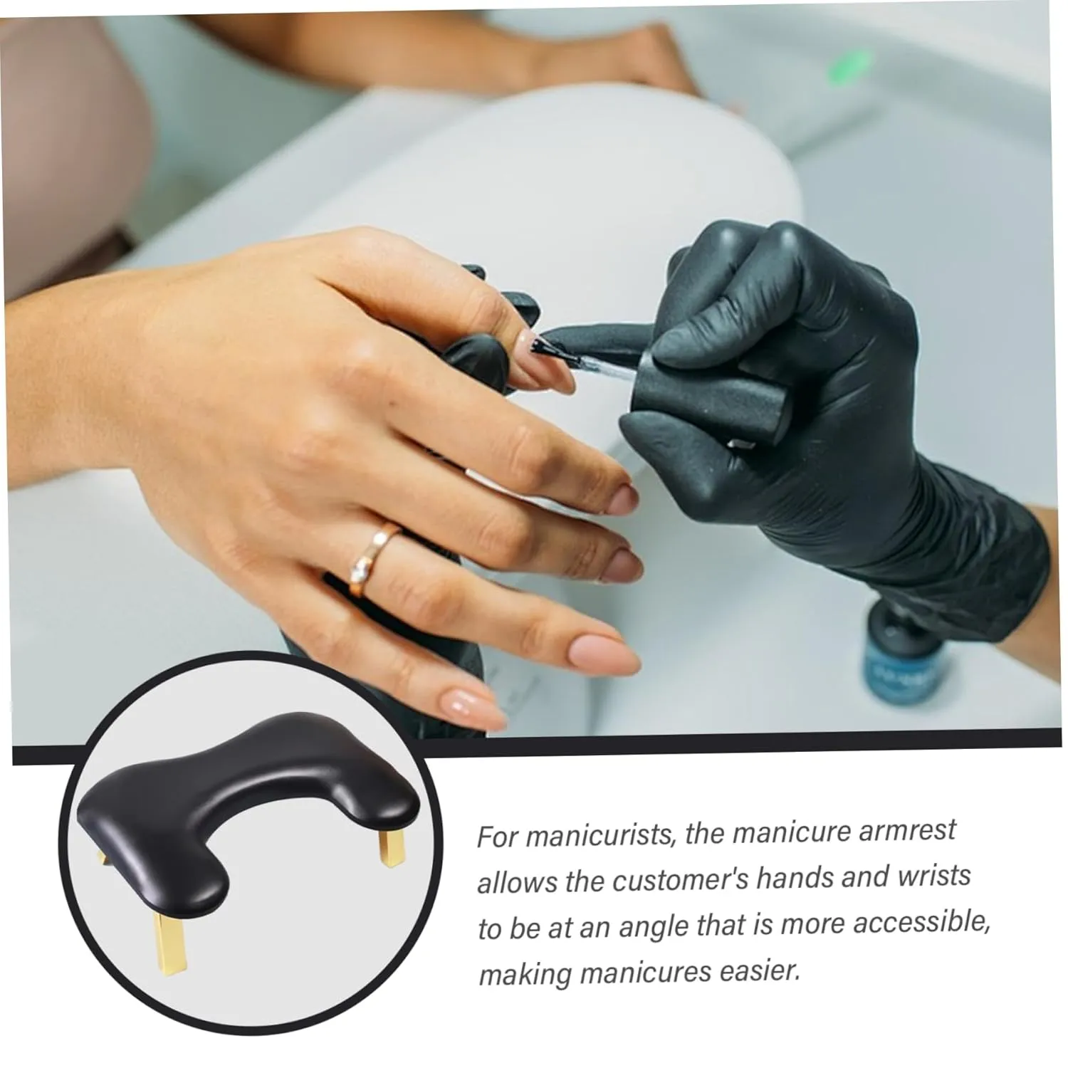 Nail Arm Rest, Luxury PU Leather U Shaped Arm Rest Nail Tech, Comfortable Ergonomic Hand Pillow, Black