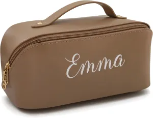 name embroidery makeup bag, Waterproof PU Leather Toiletry Bag for Women, Customized Large Capacity Cosmetic Bag, Gift for Her