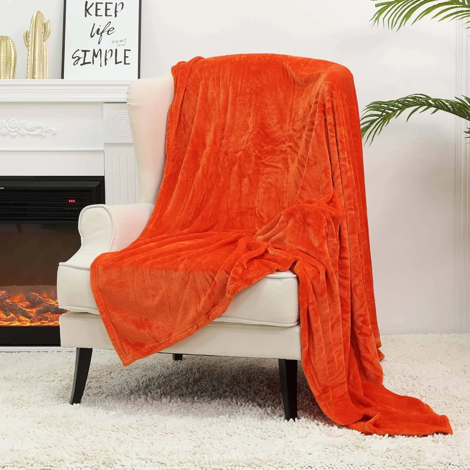 NANPIPER Fleece Blankets Super Soft Flannel Queen Size Blanket for Bed Luxury Cozy Microfiber Plush Fuzzy Blanket,Orange