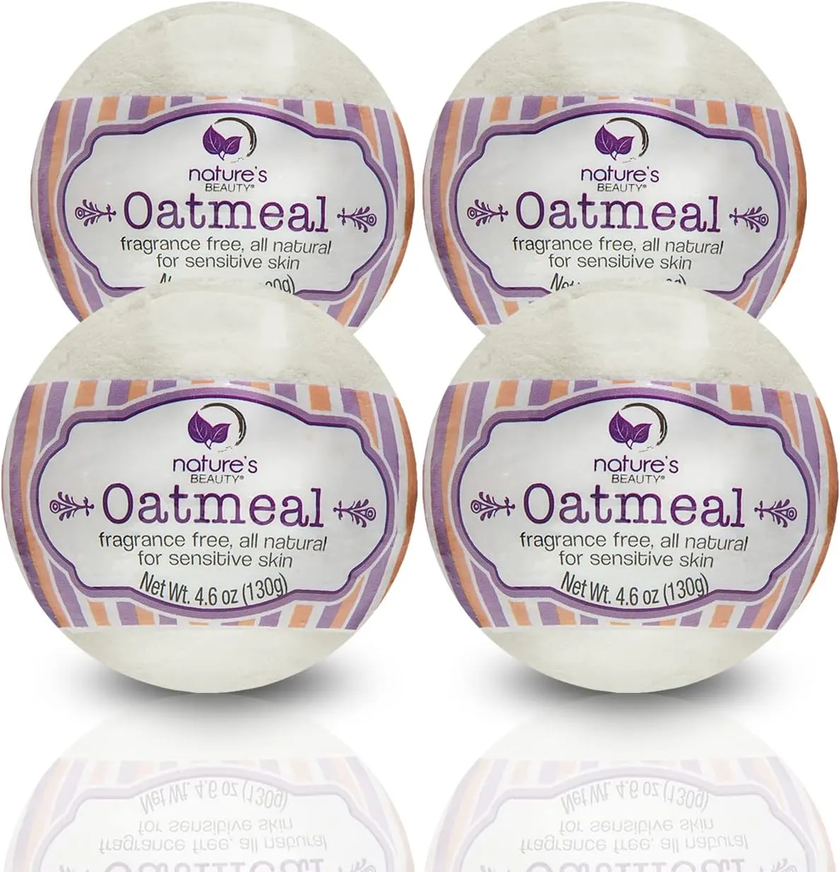 Nature's Beauty Oatmeal Fragrance-Free Bath Bomb Multi-Pack - Natural Hand Crafted, Non-Staining, Luxury Fizzy Spa Bomb, Sooth Dry   Itchy Skin Made w/Almond   Coconut Oil, 4.6 oz (4 Pack)