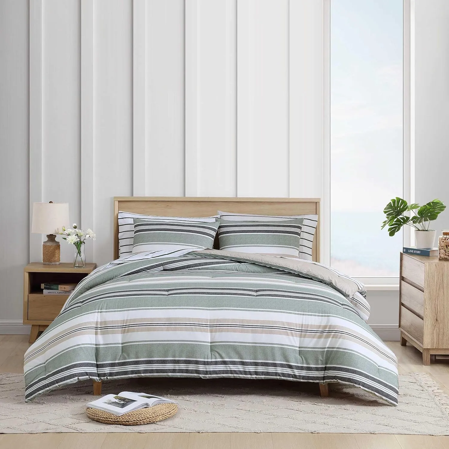 Nautica - Full/Queen Comforter Set, Woven Cotton Bedding with Matching Shams, Medium-Weight for All Seasons, Oeko-Tex Certified (Prospect Harbor Green)