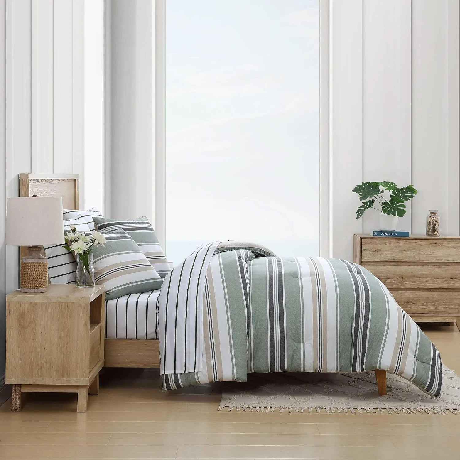 Nautica - Full/Queen Comforter Set, Woven Cotton Bedding with Matching Shams, Medium-Weight for All Seasons, Oeko-Tex Certified (Prospect Harbor Green)