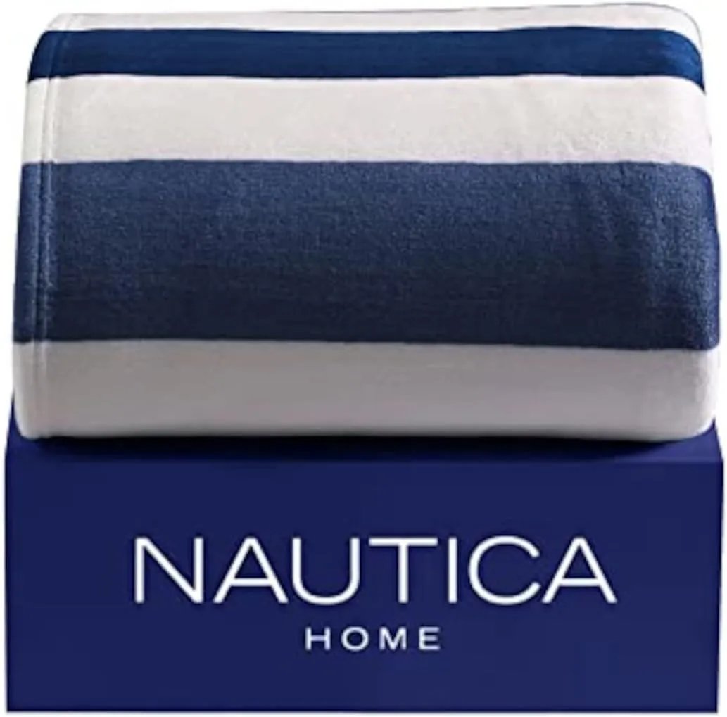 Nautica - King Blanket, Ultra Plush Fleece Bedding, Ideal for Layering, Oeko-Tex Certified (Awning Stripe Navy)