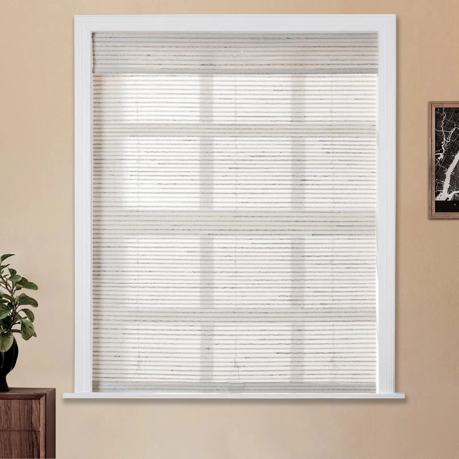 Neutral Paper Ramie Bamboo Woven Shade - Cream