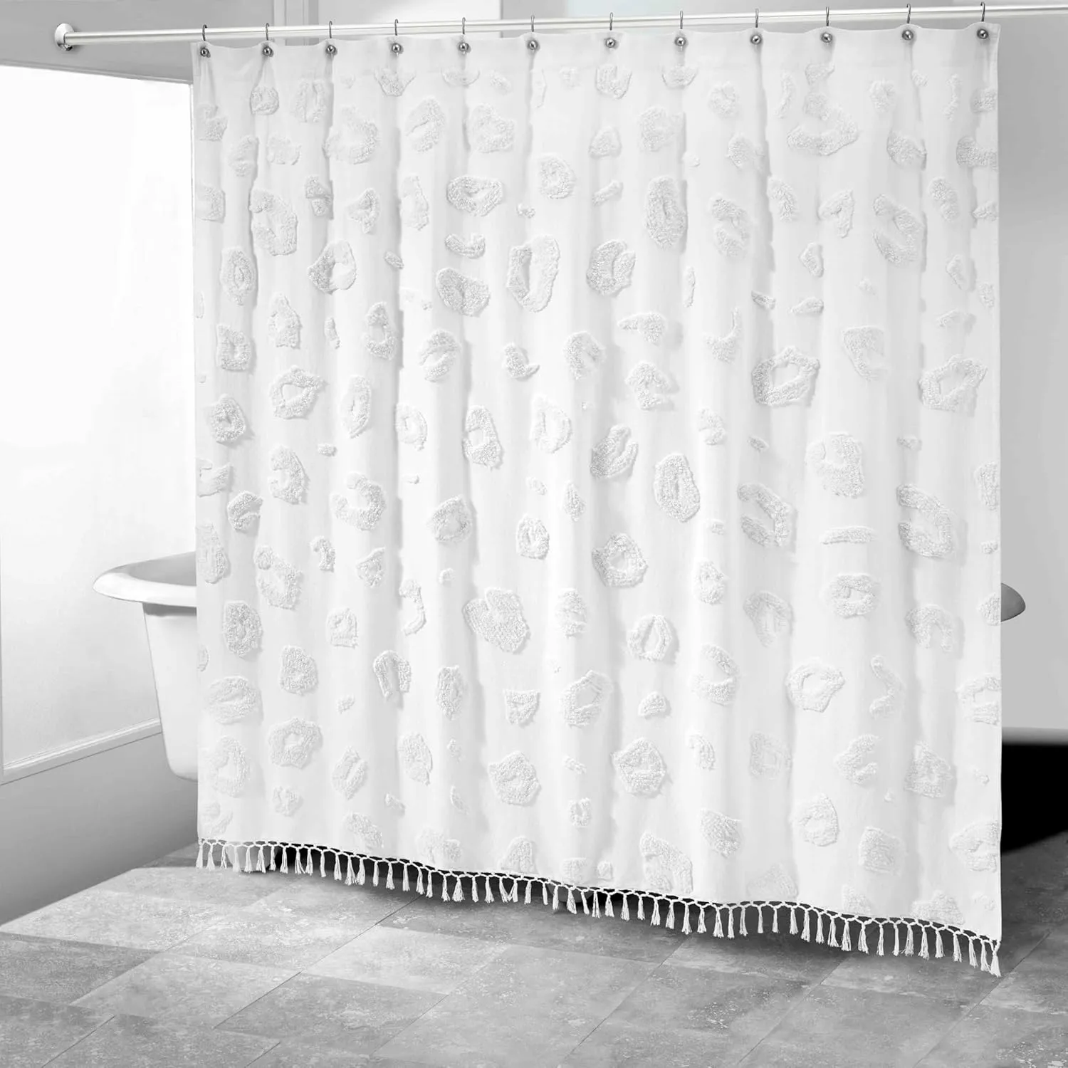 Nicole Miller - Shower Curtain, Woven Curtian with Tassel Trim Animal Printed Bath Decor (Celina Cream, 72")