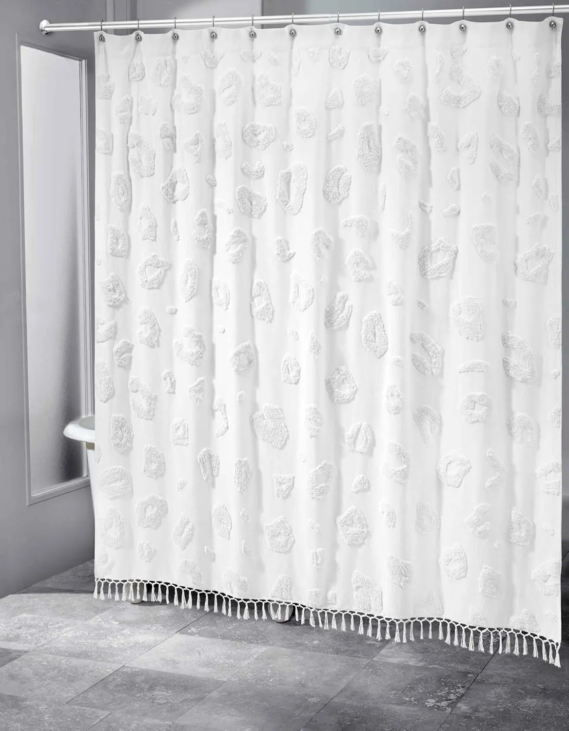 Nicole Miller - Shower Curtain, Woven Curtian with Tassel Trim Animal Printed Bath Decor (Celina Cream, 72")