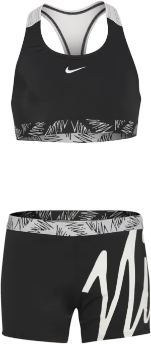 Nike Girls' Script Logo Crossback Sport Two Piece Bikini Set (Big Kid) Black