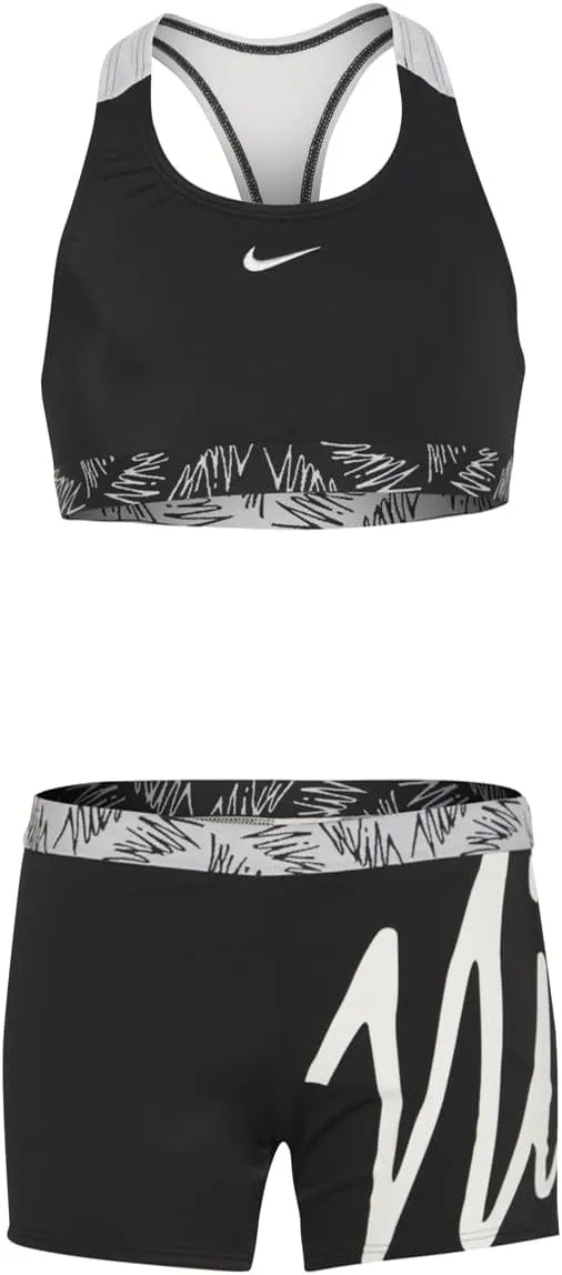 Nike Girls' Script Logo Crossback Sport Two Piece Bikini Set (Big Kid) Black