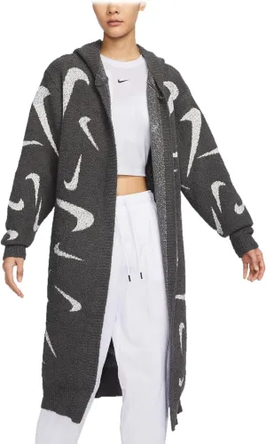 Nike Sportswear Phoenix Cozy Bouclé Women's Loose Long Knit Cardigan (FD4282-254, Medium Ash/Light Orewood Brown)