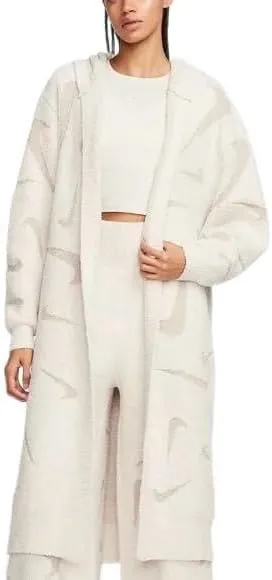 Nike Women's Sportswear Phoenix Cozy Bouclé Loose Long Knit Cardigan (Ivory, Small)