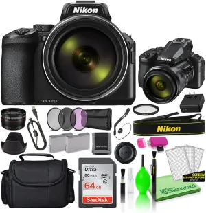 Nikon COOLPIX P950 16MP 83x Optical Zoom Digital Camera (26532) Deluxe Bundle Kit -Includes- Sandisk 64GB SD Card   Large Camera Bag   Filter Kit   Spare Battery   Telephoto Lens   More