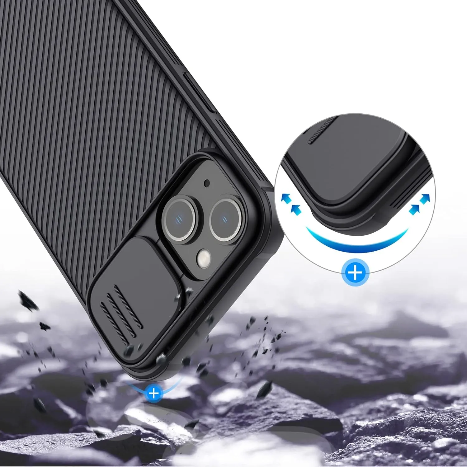 Nillkin Designed for iPhone 14 Plus Case with Camera Cover, CamShield Pro Case with Slide Camera Protection, Slim Fit Thin Shockproof Cover for iPhone 14 Plus 6.7 inch, Black