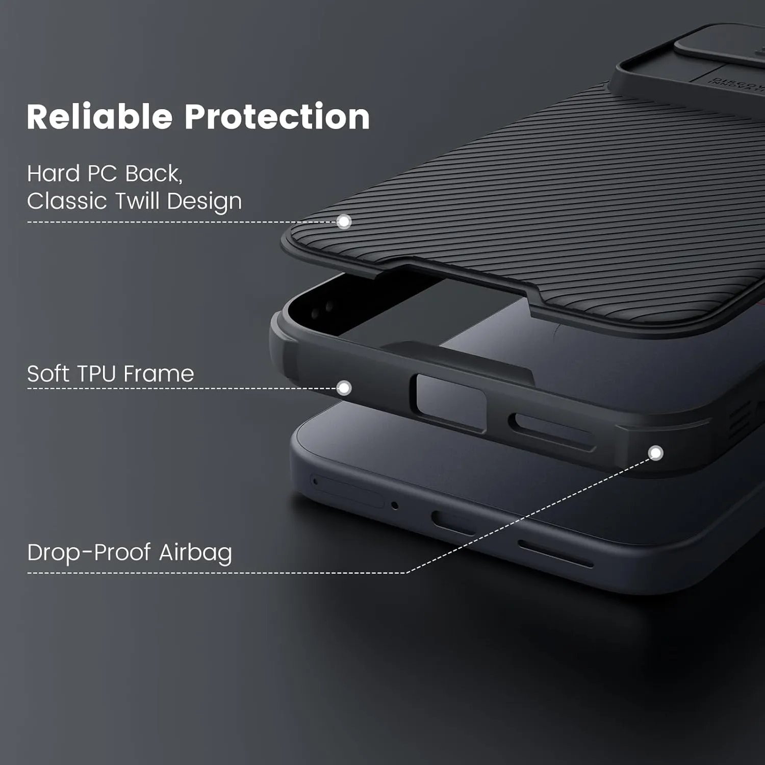 Nillkin for Google Pixel 9 Pro Case with Slide Camera Cover, Camera Lens Protector Privacy, Thin Slim Fit, Shockproof Protective, 0.9mm Raised Lens Bezel, TPU PC Dual Protection - Black