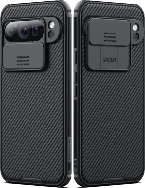 Nillkin for Google Pixel 9 Pro Case with Slide Camera Cover, Camera Lens Protector Privacy, Thin Slim Fit, Shockproof Protective, 0.9mm Raised Lens Bezel, TPU PC Dual Protection - Black