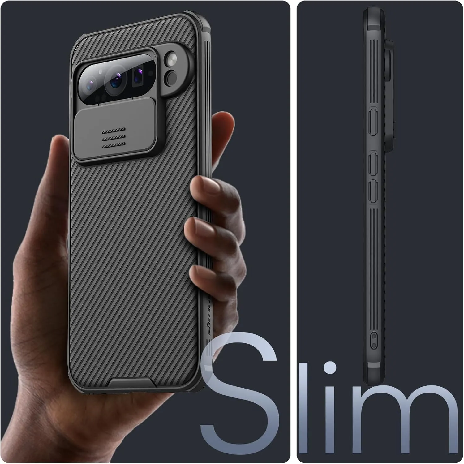 Nillkin for Google Pixel 9 Pro Case with Slide Camera Cover, Camera Lens Protector Privacy, Thin Slim Fit, Shockproof Protective, 0.9mm Raised Lens Bezel, TPU PC Dual Protection - Black