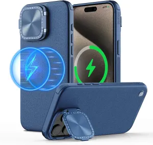 Nillkin for iPhone 15 Pro Max Case, Vegan Leather Case Compatible with MagSafe, Built-in Kickstand, Upgraded Camera Protection, Shockproof Protective Phone Case for iPhone 15 Pro Max, Blue