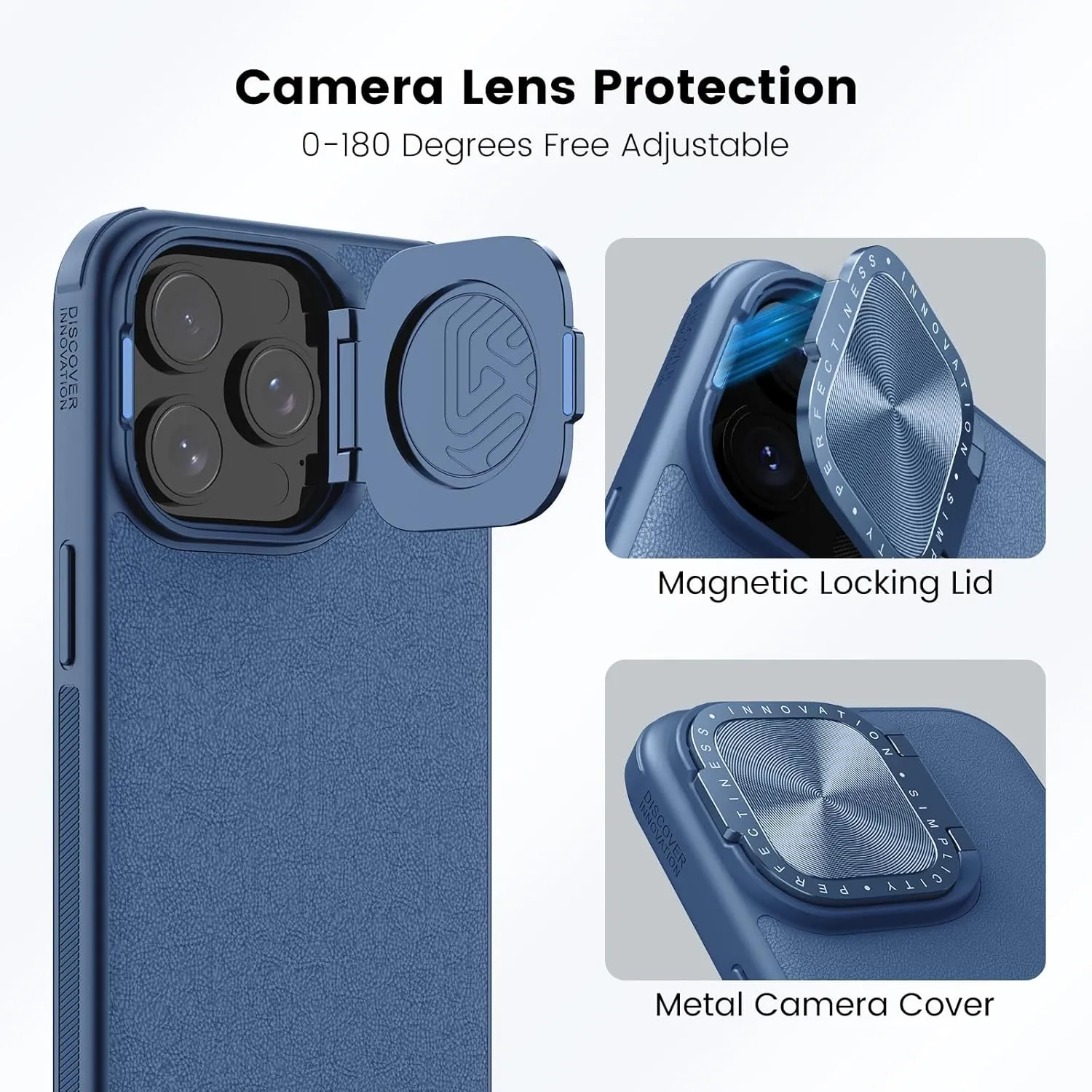 Nillkin for iPhone 15 Pro Max Case, Vegan Leather Case Compatible with MagSafe, Built-in Kickstand, Upgraded Camera Protection, Shockproof Protective Phone Case for iPhone 15 Pro Max, Blue
