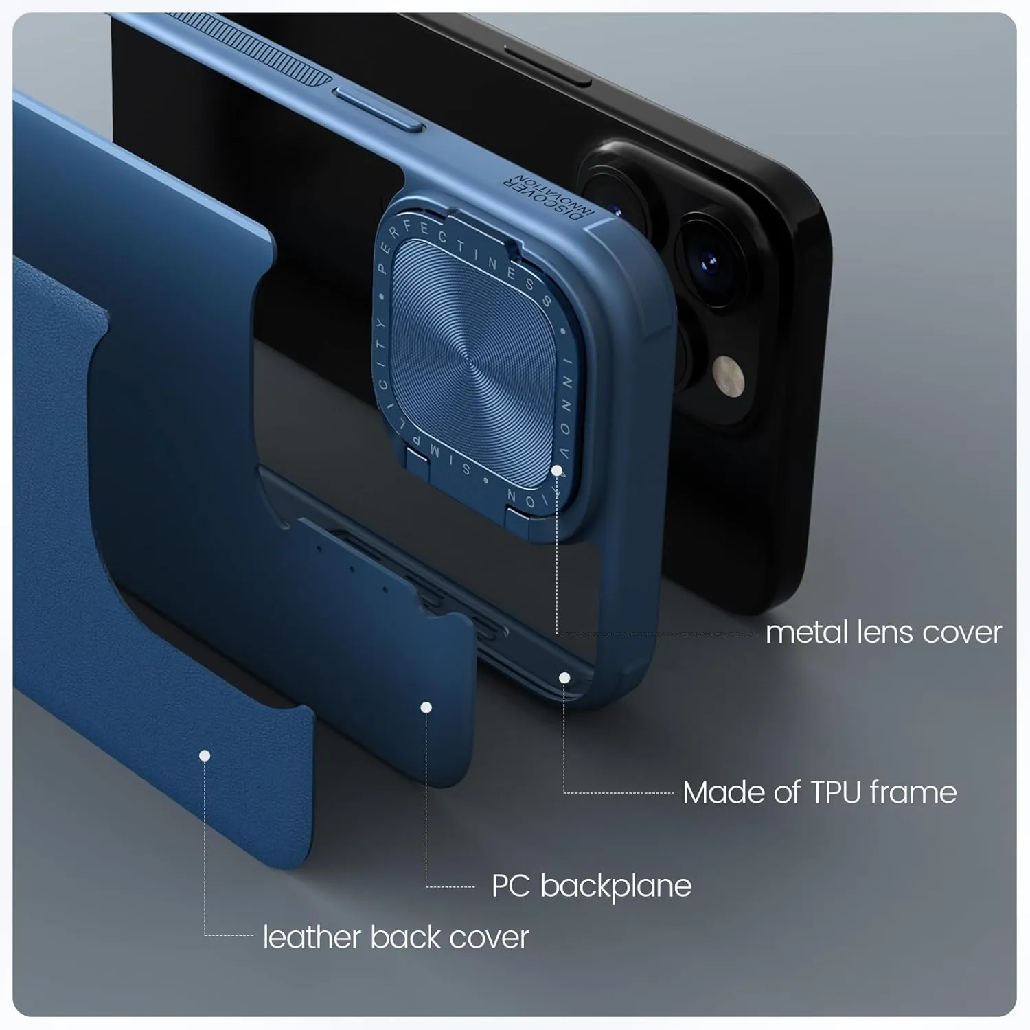 Nillkin for iPhone 15 Pro Max Case, Vegan Leather Case Compatible with MagSafe, Built-in Kickstand, Upgraded Camera Protection, Shockproof Protective Phone Case for iPhone 15 Pro Max, Blue