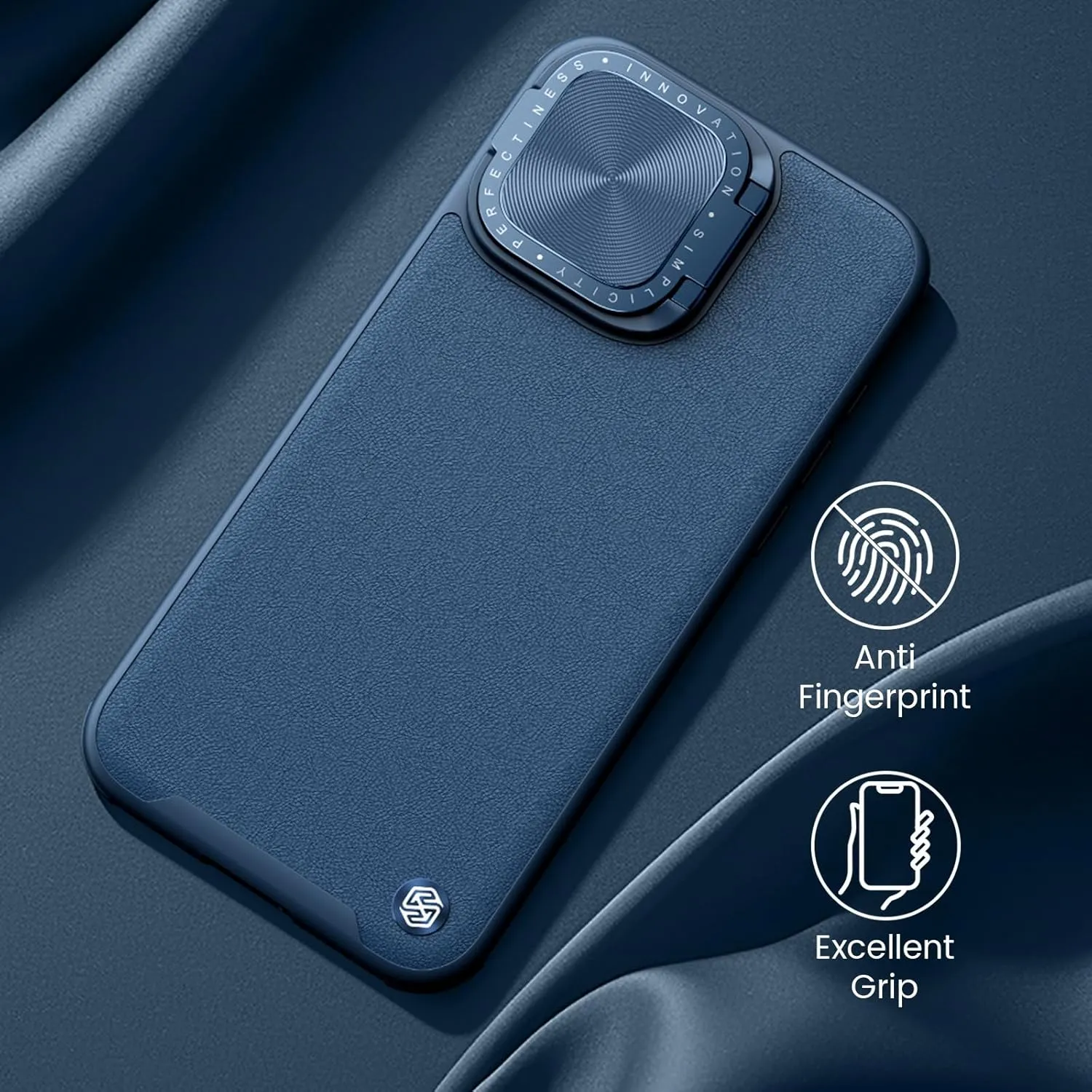 Nillkin for iPhone 15 Pro Max Case, Vegan Leather Case Compatible with MagSafe, Built-in Kickstand, Upgraded Camera Protection, Shockproof Protective Phone Case for iPhone 15 Pro Max, Blue