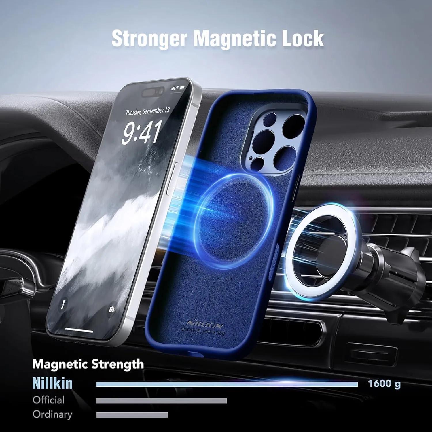 Nillkin for iPhone 16 Pro Max Case with Camera Protection & Stand, Compatible with MagSafe, Shockproof Silicone Slim Phone Case iPhone 16 Pro Max, Soft Anti-Scratch Microfiber Lining, Blue