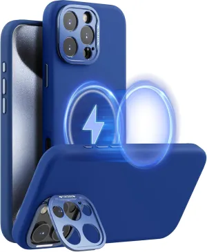 Nillkin for iPhone 16 Pro Max Case with Camera Protection & Stand, Compatible with MagSafe, Shockproof Silicone Slim Phone Case iPhone 16 Pro Max, Soft Anti-Scratch Microfiber Lining, Blue