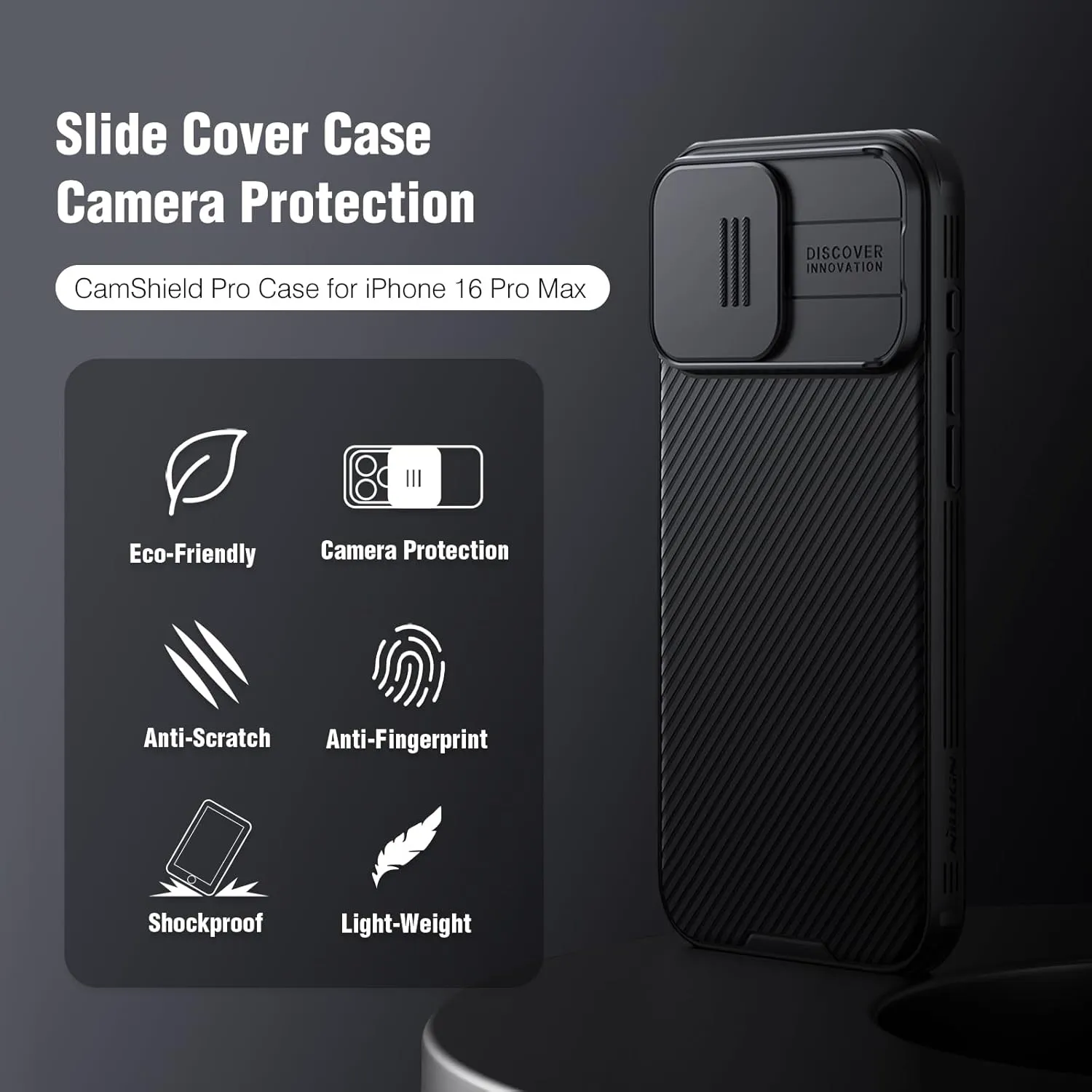 Nillkin for iPhone 16 Pro Max Case with Slide Camera Cover, [Full Camera Protection][Anti-Scratch] Military-Grade Protection, Anti-Fingerprint, Slim Phone Case for iPhone 16 Pro Max 6.9'' Black