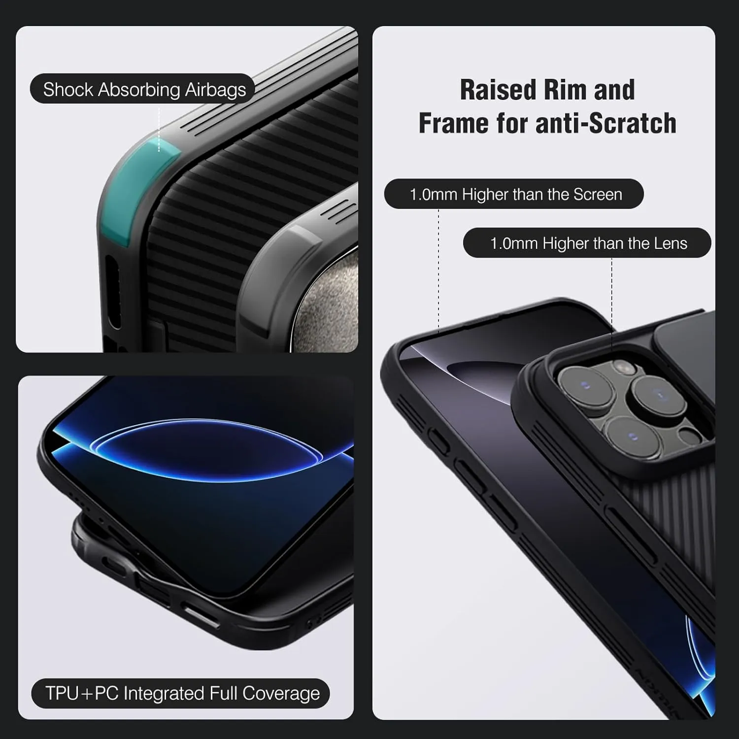 Nillkin for iPhone 16 Pro Max Case with Slide Camera Cover, [Full Camera Protection][Anti-Scratch] Military-Grade Protection, Anti-Fingerprint, Slim Phone Case for iPhone 16 Pro Max 6.9'' Black