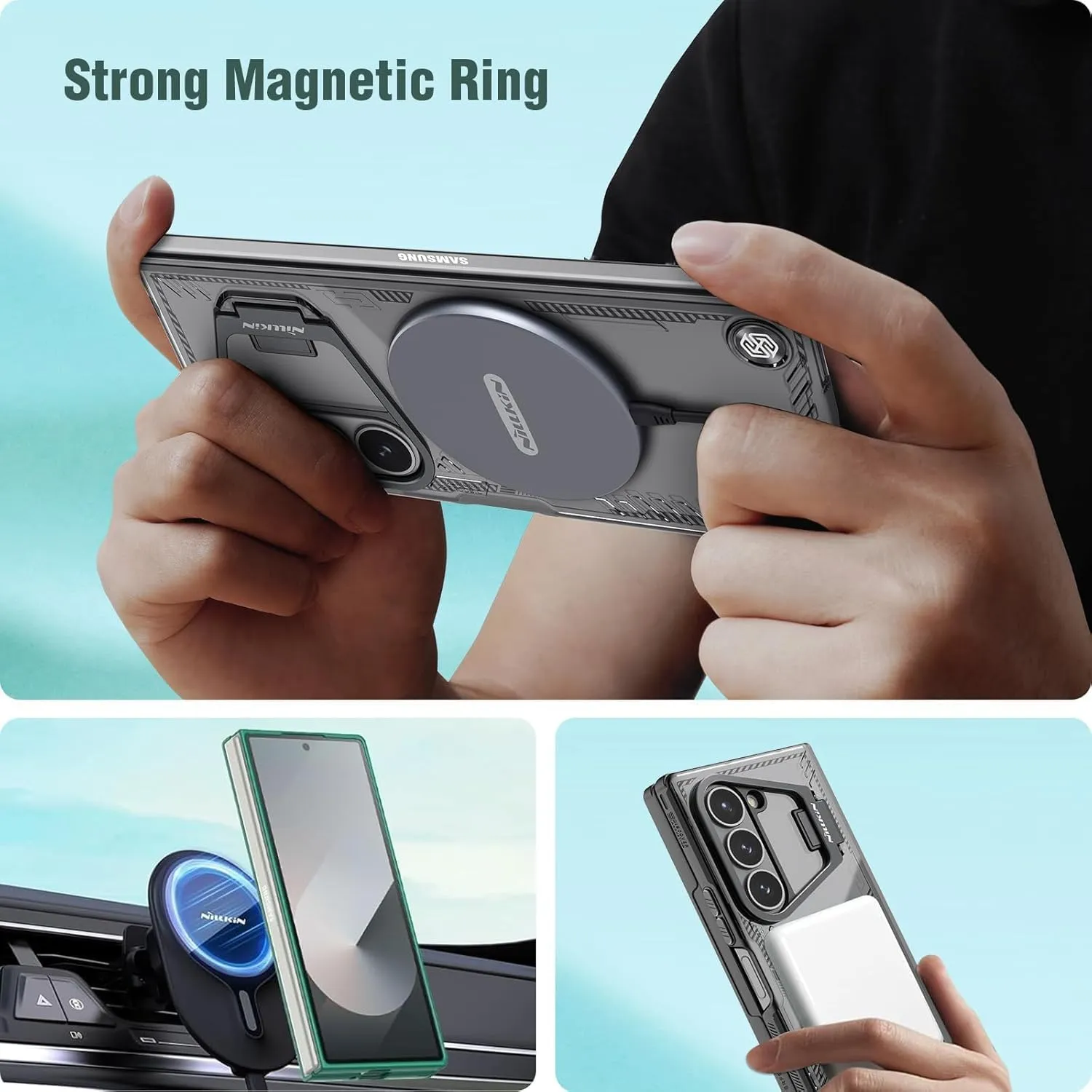 Nillkin [New Material for Samsung Galaxy Z Fold 6 Case Magsafe, Built-in HD Screen Protector & Camera Kickstand & Hinge Protection, Slim Clear Magnetic Phone Case for Samsung Galaxy Z Fold 6, Green