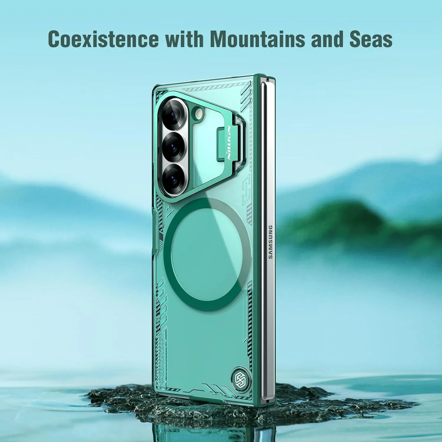 Nillkin [New Material for Samsung Galaxy Z Fold 6 Case Magsafe, Built-in HD Screen Protector & Camera Kickstand & Hinge Protection, Slim Clear Magnetic Phone Case for Samsung Galaxy Z Fold 6, Green