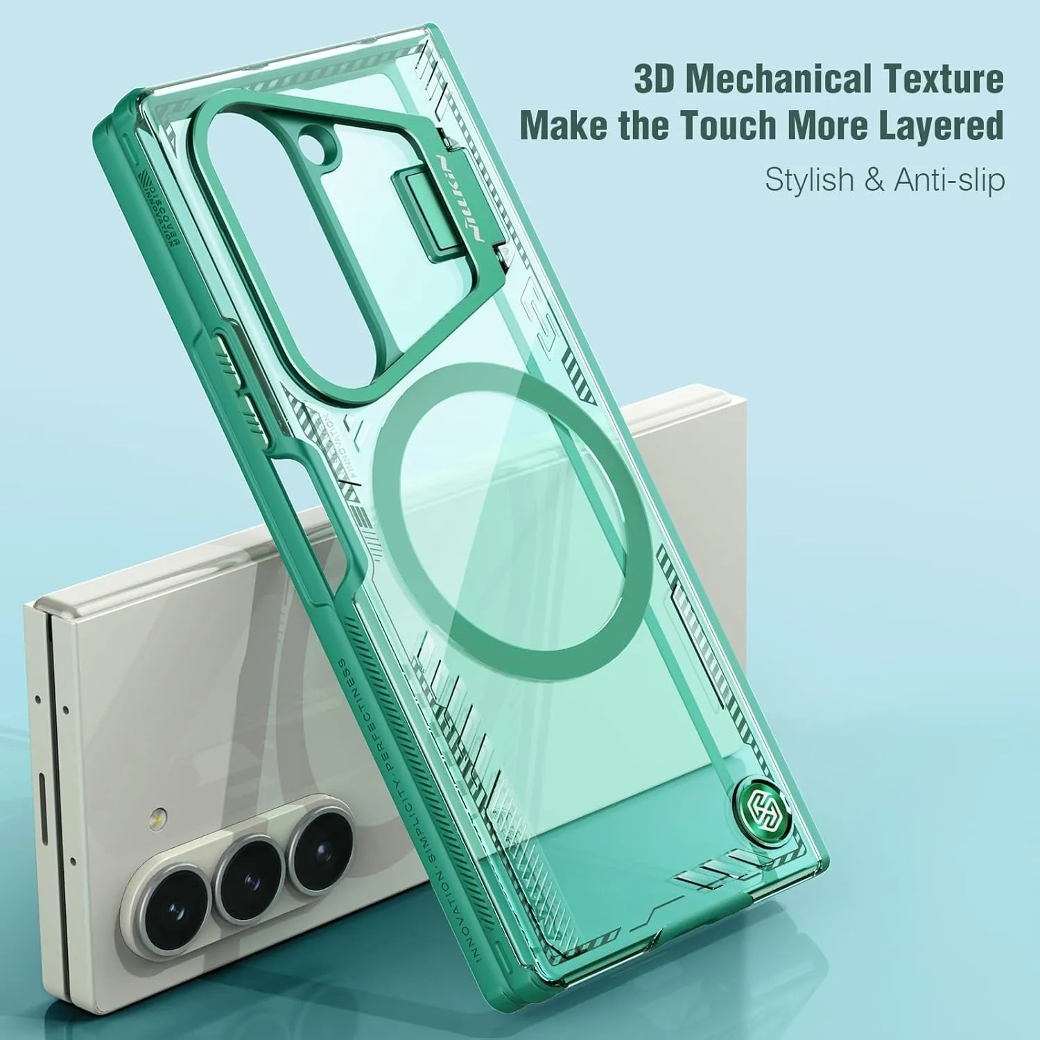 Nillkin [New Material for Samsung Galaxy Z Fold 6 Case Magsafe, Built-in HD Screen Protector & Camera Kickstand & Hinge Protection, Slim Clear Magnetic Phone Case for Samsung Galaxy Z Fold 6, Green