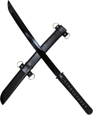 NLX 30.5" Full Tang Wakizashi Samurai Sword with 65Mn Spring Steel with Faux Leather Wrapped Scabbard